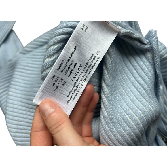 Varley KINGSLEY MOCK NECK KNIT Ribbed Sweater Light Blue Size Small Evereve - Picture 11 of 11